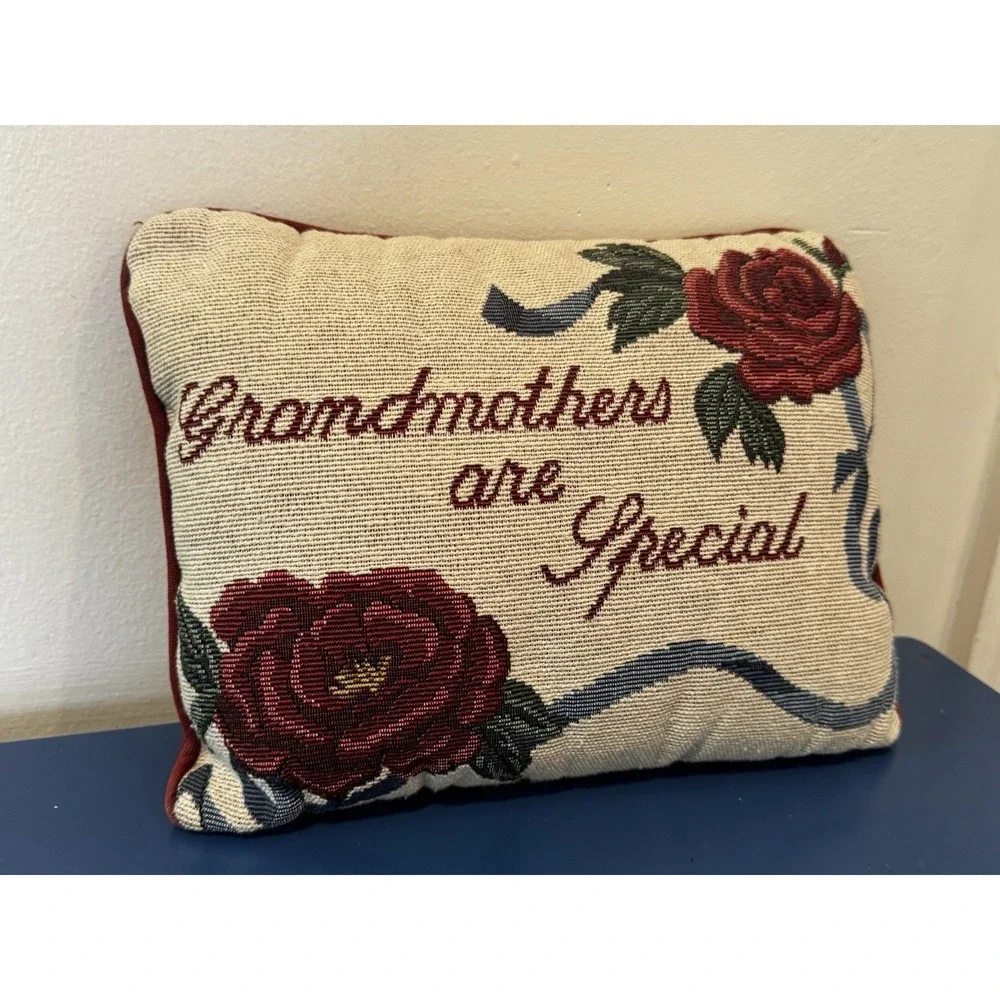 Vintage Needlepoint Pillow Cottagecore Granny Chic Pregnancy Announcement‎ 8x11